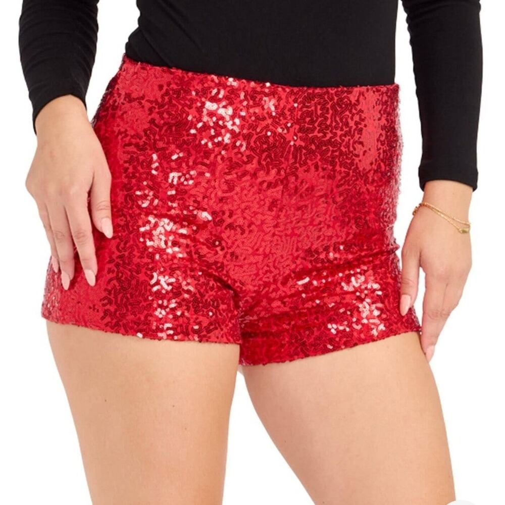 NWT Red Sexy Sequin Shorts Costume Adult Size S Halloween Cheerleader Dance